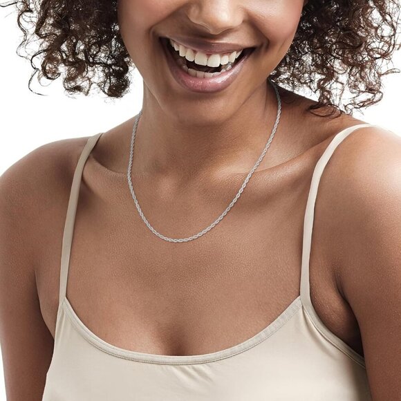 Italian 2mm Rope Chain 925 Sterling Silver Chain Necklace for Women, 14K Plated - Picture 5 of 5